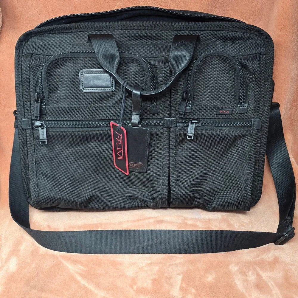 Tumi Alpha T Pass Expandable Laptop Briefcase Bag Black Business Travel